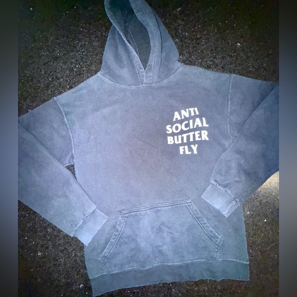Uec Black Anti Social Butter Fly Hoodie With Pocket Pouch Sz M View 2